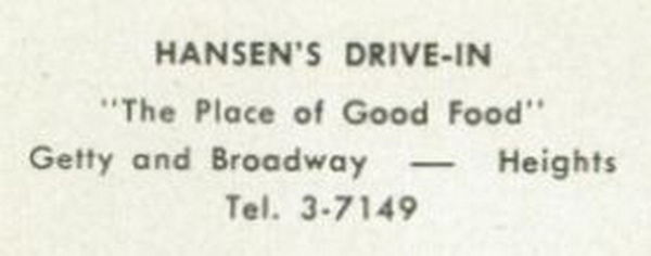 Hansens Drive-In (Jim Hansens Drive-In) - St Marys High School Yearbook Muskegon Heights 1952
